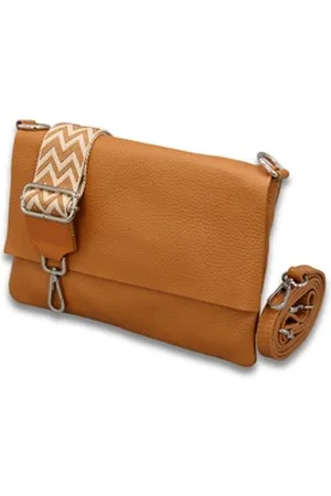Adel Bags Schultertasche CALI Schlanke Tasche mit 3 Fächer, Slim Crossbody Bag Echtes Leder braun
