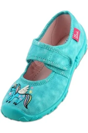 Beck Hausschuh Pegasus Hausschuh (Ballerina-Schuh mit weicher Innensohle, und hochwertiger Stickerei) atmungsaktive Baumwolle, mittlere Passform blau 25 EU