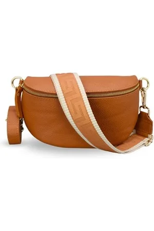 Adel Bags Bauchtasche Damen mit goldenem Reißverschluss, Bauchtasche Leder, hergestellt in Italien, mit 2 Riemen braun