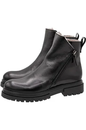 Momino Stiefel 4260 Damen Winterstiefel Lammfell Leder Schwarz Schnürstiefelette 37 EU