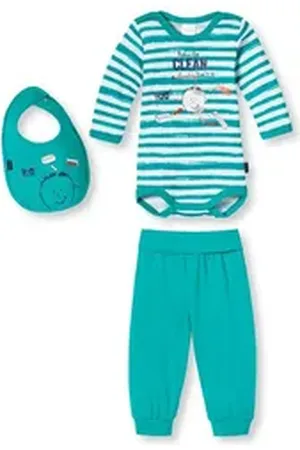 Schiesser Schlafanzug Saubermann (Set, 3 tlg., Set) Jungen 3-teilig, Baby Body+Hose+Lätzchen, 100% Baumwolle grün|lila 68 (Herstellergröße 068)