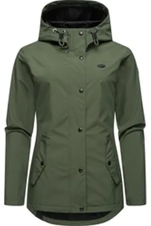 Ragwear Softshelljacke Margge Shell wasserdichte Damen Übergangsjacke mit großer Kapuze grün XL (42)