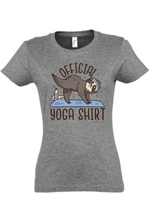 Youth Designz T-Shirt Official Yoga Damen Shirt mit lustigem Faultier Frontprint grau XL