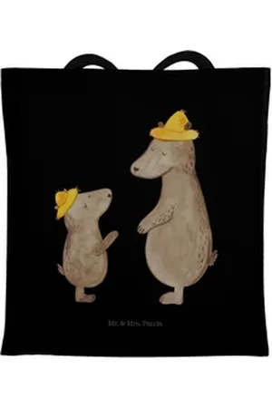 Mr. & Mrs. Panda Tragetasche Bären mit Hut - Schwarz - Geschenk, Papa, Strandtasche, Danke Papa, F (1-tlg), Fröhliches Design schwarz 38 cm x 42 cm x 0.5 cm
