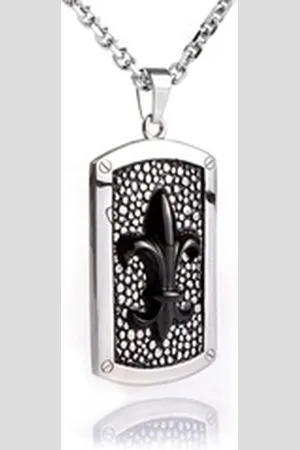 Karisma Kette mit Anhänger Edelstahl Anhänger Dog Tag Bourbonische Lilie Black PVD, Mit Edelstahl Kette- Herrenschmuck - 55.0 Zentimeter