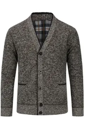 Allthemen Cardigan Herren Strickjacke mit V Ausschnitt Grobstrick Cardigan mit Knöpfen braun L