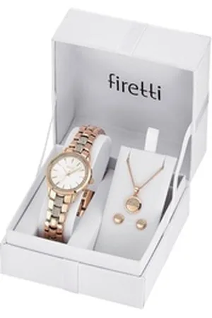 Firetti Quarzuhr, (Set, 5-tlg., mit Anhänger, Kette und 1 Paar Ohrsteckern), Armbanduhr, Damenuhr, Glassteine, Geschenkidee goldfarben