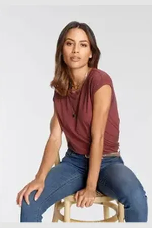 Tamaris T-Shirt Kurzarm, Regular Fit, unifarben, mit Rundhalsausschnitt rot 44