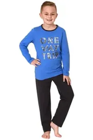 Normann Pyjama Jungen Pyjama langarm in tollen Farben und mit coolem Motiv blau 140