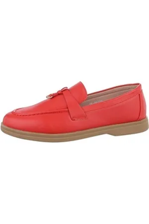 Ital-Design Damen Mokassins Freizeit Slipper Blockabsatz Mokassins in Rot rot 38 EU