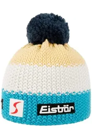 Eisbär Bommelmütze (1-St) Strickmütze mit Futter, Made in Austria blau|gelb