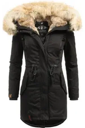 Navahoo Wintermantel Bombii stylischer Damen Winterparka mit Kunstfell-Kapuze schwarz L (40)