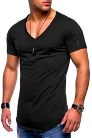 Soul Star T-Shirt BHKNINB Herren Basic Kurzarm V-Neck Oversized Shirt V-Ausschnitt Zipper schwarz XL