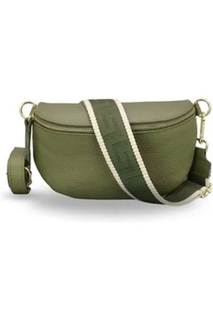 Adel Bags Bauchtasche Damen mit goldenem Reißverschluss, Bauchtasche Leder, hergestellt in Italien, mit 2 Riemen grün