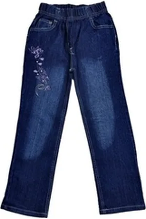 fashion Girls Stretch-Jeans Mädchen Jeans Stretchjeans Hose mit rundum Gummizug, M5 blau 110/116