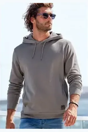 john devin Hoodie Langarm, Sweatshirt mit Rundhals und Kapuze, Baumwollmischung grau L (52/54)