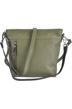 Berba Umhängetasche Fleur, Schultertasche 31x26cm, Damentasche, Handtasche mit 2 Gurten, Leder grün
