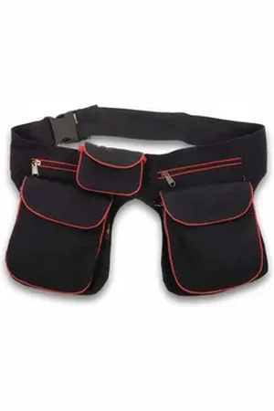 Kunst und Magie Bauchtasche Doppel Bauchtasche Gürtelt/Festivaltasche Hippie Hüfttasche Hipbag rot|schwarz