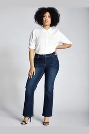 Ulla Popken Funktionshose Jeans Marie Bootcut Komfortbund 5-Pocket-Schnitt blau 29