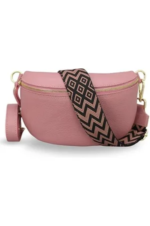 Adel Bags Bauchtasche Damen mit goldenem Reißverschluss, Bauchtasche Leder, hergestellt in Italien, mit 2 Riemen rosa