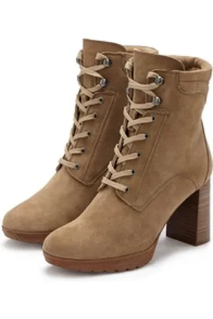 Lascana High-Heel-Stiefelette aus Leder, Blockabsatz, Plateaustiefelette, Schnürboots braun 40 EU