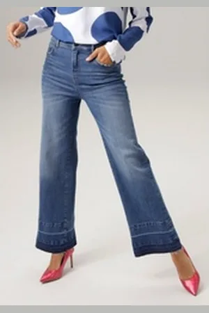 Aniston Straight-Jeans mit trendiger Waschung am leicht ausgefranstem Saum blau 40