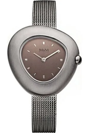M&M Quarzuhr Armbanduhr Damen silber / gold Pebbles Line, (1-tlg), Analoguhr eckig mit Metallarmband Edelstahlarmband, Designer Uhr, deutsche Manufaktur, inkl. edles Etui braun