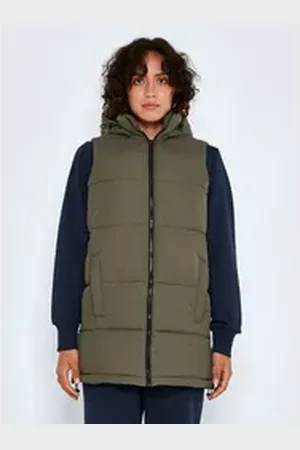 Noisy May Steppweste Lange Wattierte Puffer Weste Übergangsjacke NMAURORA NMAURORA HOOD VEST NOOS grün 34