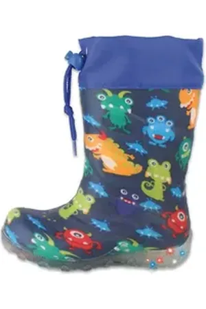 Beck Regenstiefel Blinking Monsters mit Warmfutter Gummistiefel (für Jungen, für warme Füße bei Nässe und Kälte) wasserdicht, sehr kuscheliges Warmfutter blau 24 EU