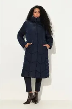 Ulla Popken Wintermantel Steppmantel A-Linie Stehkragen Seiten-Druckknöpfe blau 54/56