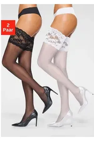 vivance collection Halterlose Feinstrümpfe (2-Paar) mit breitem Spitzenband schwarz|weiß 4 (48/50)