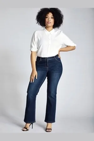 Ulla Popken Funktionshose Jeans Marie Bootcut Komfortbund 5-Pocket-Schnitt blau 104