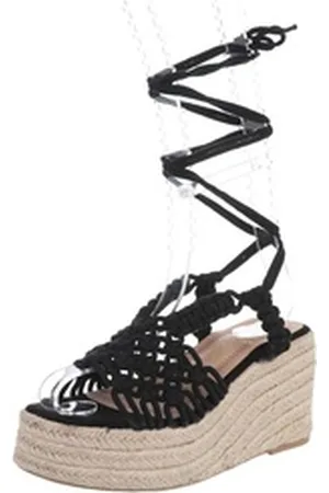 Ital-Design Damen Boho/Hippie Sandalette Keilabsatz/Wedge Keilsandaletten in Schwarz schwarz 41 EU