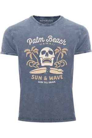 ARIZONA Neverless Print-Shirt Neverless® Herren T-Shirt Surf-Motiv Totenkopf Palm Beach Vintage mit Print blau XL