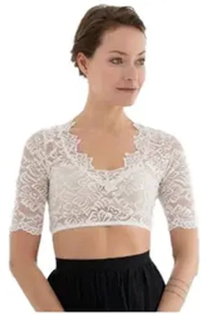 MY CHOICE Dirndlbluse Spitzenbluse aus sehr elastischer Spitze Farbe weiß (1-teilig) edle leicht transparente Spitze 42