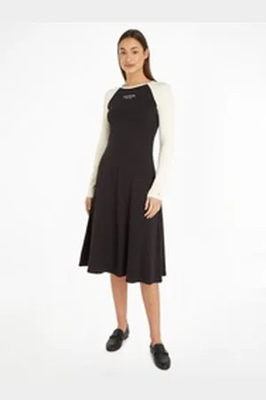 Tommy Hilfiger Blusenkleid MINI RIB MONOTYPE BASEBALL DRS mit Logopatch schwarz M (38)