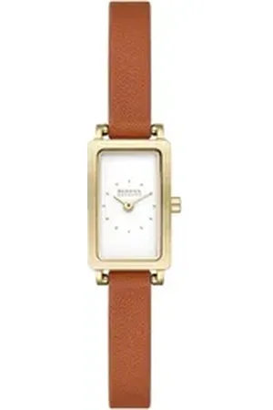 Skagen Quarzuhr HAGEN MICRO SKW3149, Damenuhr, Armbanduhr, analog, Lederarmband braun