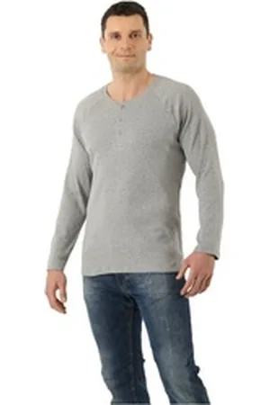 ALBERT KREUZ Langarmshirt Bio Henley-Shirt Raglan gerippt Langarm grau XXL
