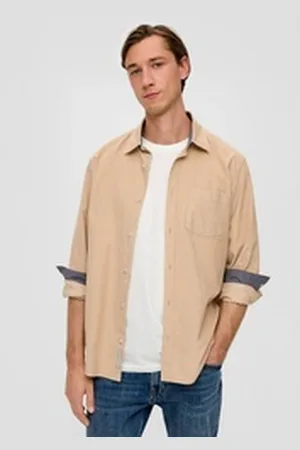QS by s.Oliver Langarmhemd Regular: Langarmhemd aus Baumwolle Tape beige M