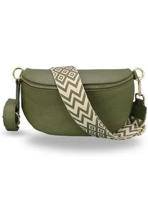 Adel Bags Bauchtasche Damen mit goldenem Reißverschluss, Bauchtasche Leder, hergestellt in Italien, mit 2 Riemen grün