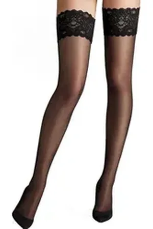 Wolford Halterlose Strümpfe Satin Touch 20 Stay-Ups mit verführerischem breitem Spitzenbund schwarz S
