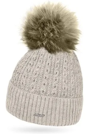 Neverless Bommelmütze Damen Strick-Mütze gefüttert Fell-Bommel Kunstfell Bommelmütze Zopfstr beige