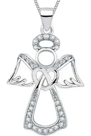 Goldene Hufeisen Kette mit Anhänger Mädchen Kinder Schutzengel Anhänger mit Kette aus 925 Sterling Silber (2-tlg, inkl. Etui), Schmuck Geschenk, mit Zirkonia Steine weiß
