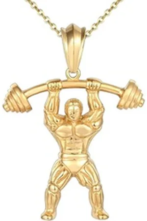 Karisma Kette mit Anhänger Männer Edelstahl Collier Anhänger Halskette -, Sportler Man Hantel Gewicht - CSP1008 - Gold
