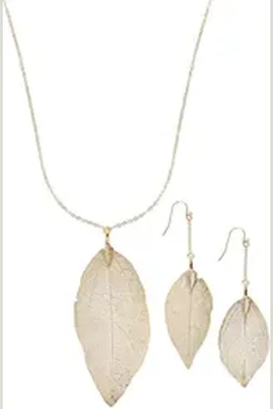 Lascana Schmuckset 3 teiliges Set Halskette und Ohrringe (3-tlg), Schmuck Set mit echten Blättern goldfarben