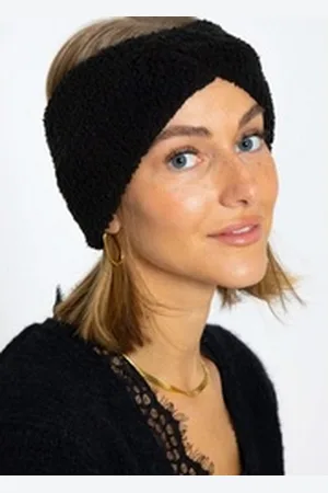 SASSYCLASSY Stirnband Weiches Stirnband Damen in Teddy Textil Winter Warmes Kopfband aus flauschigem Strickmaterial Schwarz Weiß Lilla schwarz