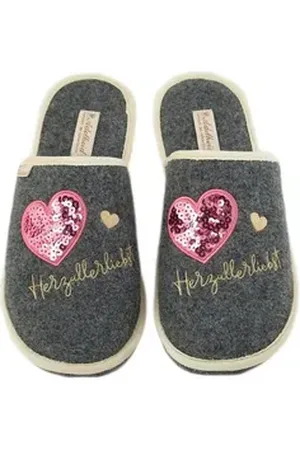 Adelheid Herzallerliebst Paillette Filzpantoffeln Pantoffel grau 42/43