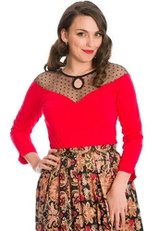Banned Retro Shirttop Evita Evening Rot Retro Langarm Shirt Vintage Oberteil Rockabilly rot XL