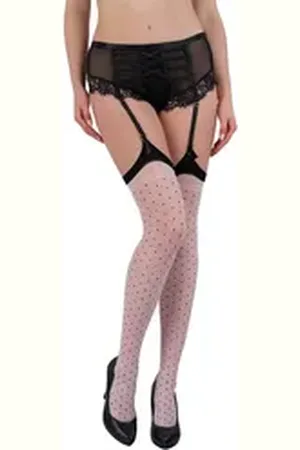 LivCo Corsetti Halterlose Strümpfe Nylonstrümpfe weiß transparent elastisch Muster (1-Paar) weiß M