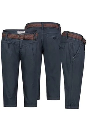 Fresh Made Bermudas Damen Short Bermuda 3/4 Hose Sommer Chino Stoff Hose mit Gürtel Capri XS / 34